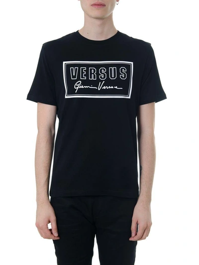 Shop Versus Black Cotton T-shirt With Logo  Gianni Versace