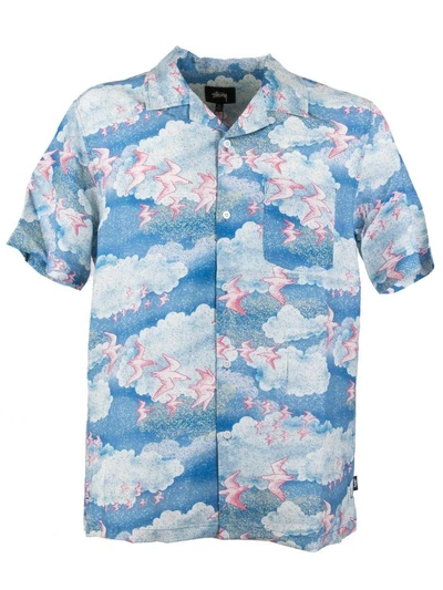 Clouds An Birds Shirt Short Sleeve In Baby Blue