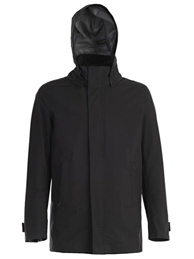 Shop Herno Hooded Zip Coat In Black