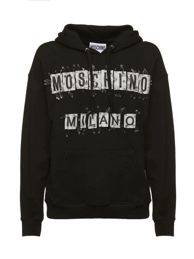 Shop Moschino Fleece In Nero Bianco