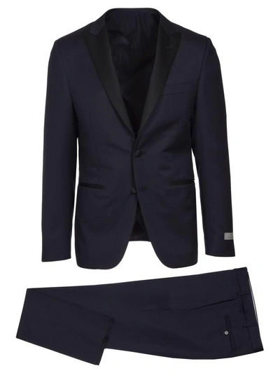 Shop Canali Peak Lapel Suit In Blu