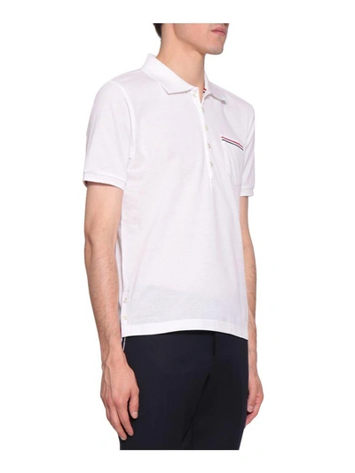 Shop Thom Browne Piquet Cotton Polo Shirt In Bianco