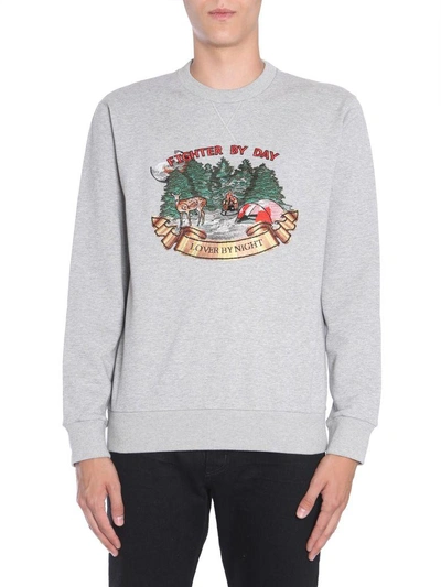 Shop Lanvin Sweatshirt With Fighter Embroidery In Grigio