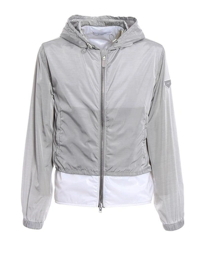 Shop Givenchy Double Construction Hooded Windbreaker In Light Grey