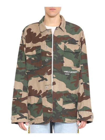 Shop Off-white Camouflage Cotton Field Jacket In Verde