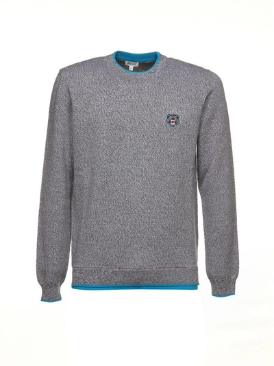Shop Kenzo Tiger Crest Sweater In Grigio Azzurro