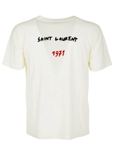 Saint Laurent Logo Embroidered T shirt In Naturel Noir Rouge