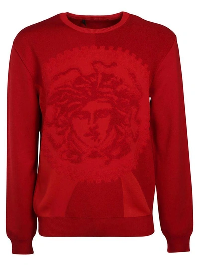 Shop Versace Medusa Knit Jumper In Red