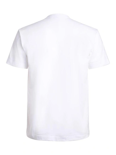 Shop Comme Des Garçons Play White T-shirt With Blue Polka Dot Heart In Bianco