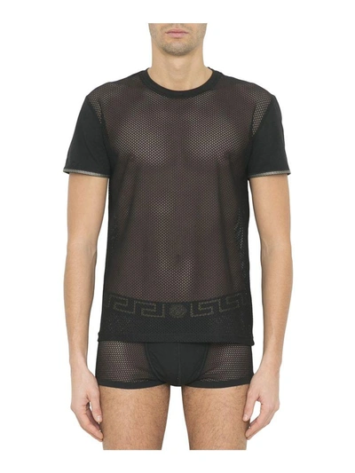 Shop Versace Black Mesh T-shirt In Nero