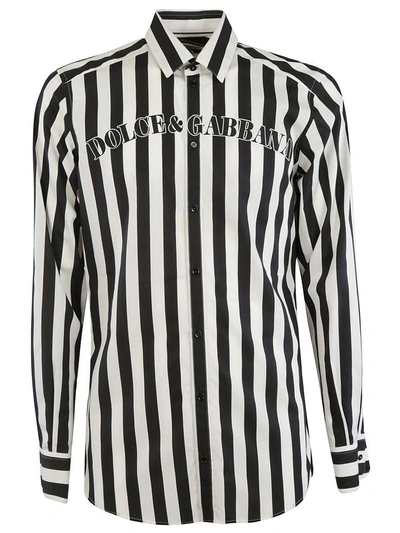 Shop Dolce & Gabbana Striped Logo Shirt In White