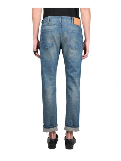 Shop Gucci Web Cotton Denim Jeans In Blu