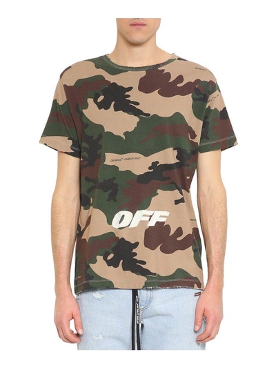 Shop Off-white Camou Cotton T-shirt In Verde