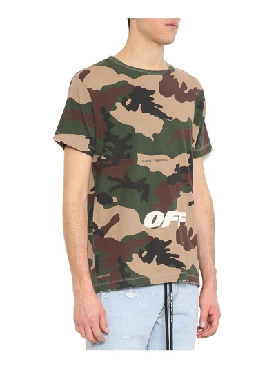 Shop Off-white Camou Cotton T-shirt In Verde