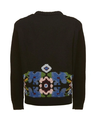 Shop Prada Floral Intarsia Sweater In Nero Multicolor