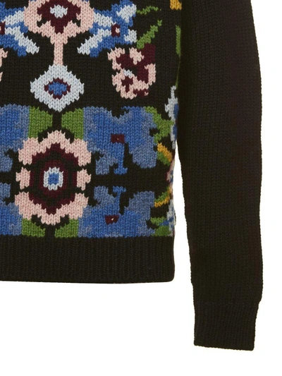 Shop Prada Floral Intarsia Sweater In Nero Multicolor