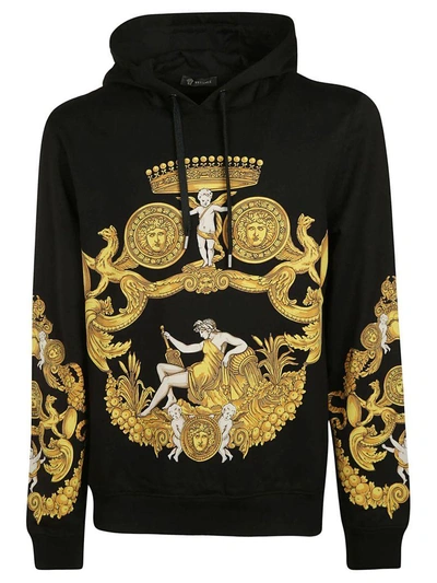 Shop Versace Baroque Print Hoodie In Black