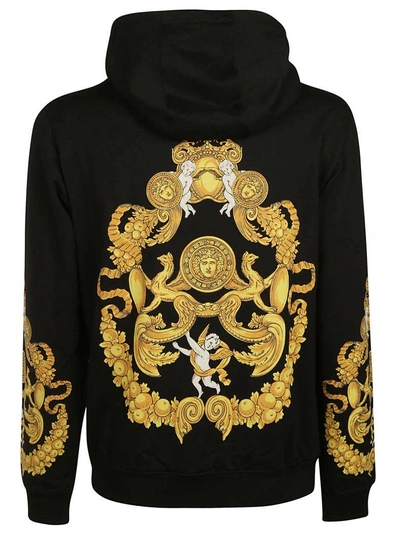 Shop Versace Baroque Print Hoodie In Black