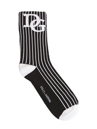 Shop Dolce & Gabbana Striped Socks In Nero Bianco