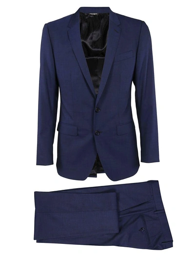 Shop Dolce & Gabbana Two Piece Formal Suit In Smelange Azzurri Blu