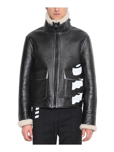 Shop Off-white Leather Shearling Jacket In Nero