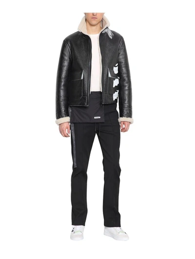Shop Off-white Leather Shearling Jacket In Nero