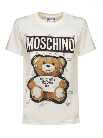 Shop Moschino Printed Logo T-shirt In Bianco Multicolor