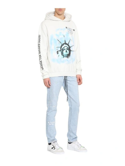 Shop Off-white Liberty Cotton Hoodie In Bianco