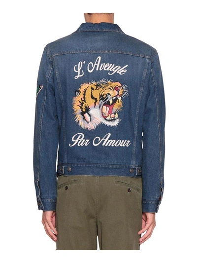 Shop Gucci L'aveugle Par Amour Denim Jacket In Blu