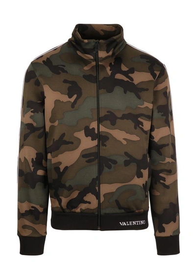 Shop Valentino Camouflage-print Zipped Sweatshirt In F00