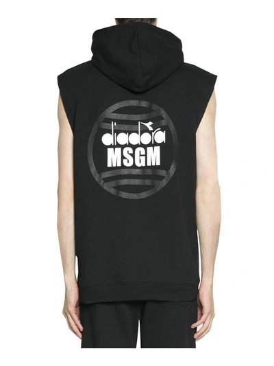 Shop Msgm Diadora Sleeveless Cotton Hoodie In Nero