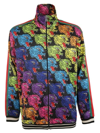 Shop Gucci Panther Face Jacket In Multicolor