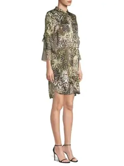 Shop Elie Tahari Sawyer Safari Animal Print Silk Mini Dress In Olivine Multi