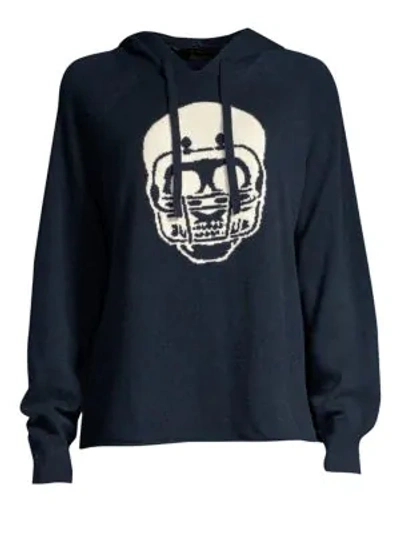 Shop 360cashmere Collegiate Skull Cashmere Hoodie In Nittany Navy Chalk