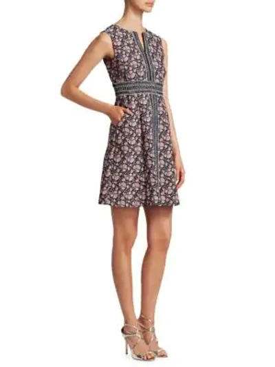 Shop Nanette Lepore Bonnie Sleeveless Brocade Shift Dress In Indigo Multi