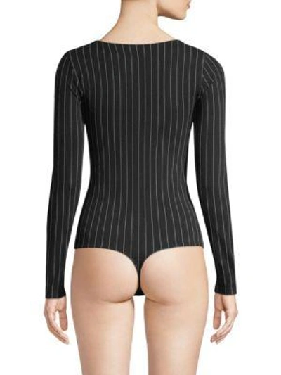 Shop Wolford Muriel Long Sleeve Bodysuit In Pinstripe