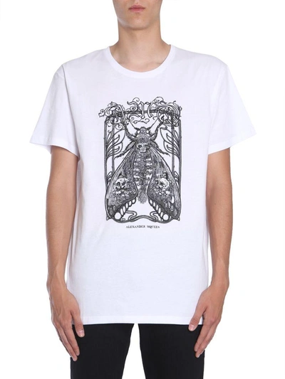 Shop Alexander Mcqueen Embroidered T-shirt In Bianco