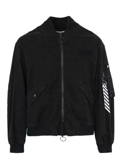 Shop Off-white Black Cotton Cropped Bomber Jacket. In Nero