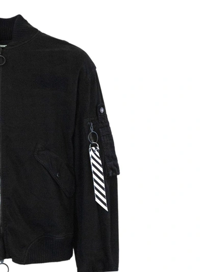 Shop Off-white Black Cotton Cropped Bomber Jacket. In Nero
