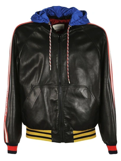 Shop Gucci Hooded Bomber Jacket In Black Pacific