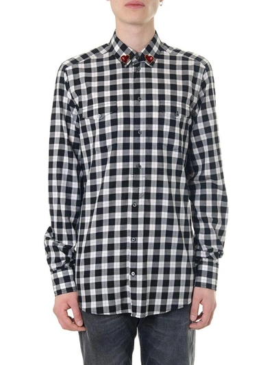 Shop Dolce & Gabbana Gingham Check Cotton Shirt With Embellishment In White/black