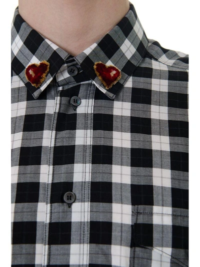 Shop Dolce & Gabbana Gingham Check Cotton Shirt With Embellishment In White/black