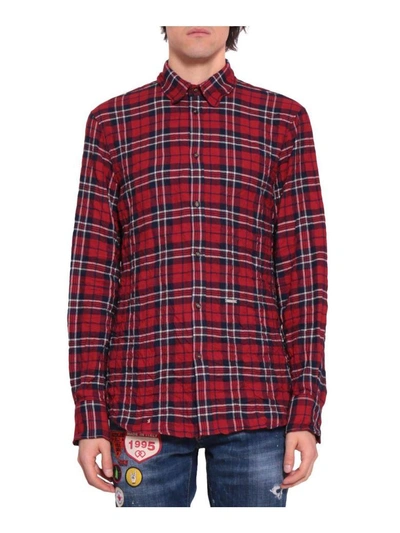 Shop Dsquared2 Checked Cotton Flannel Shirt In Rosso
