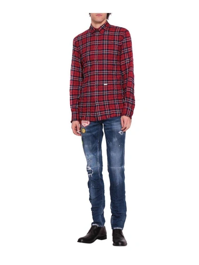 Shop Dsquared2 Checked Cotton Flannel Shirt In Rosso