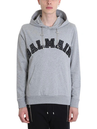 Shop Balmain Grey Cotton Hoodie