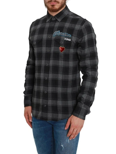 Shop Dolce & Gabbana Tartan Shirt With Patches In Grigio