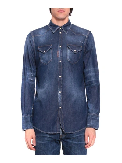 Shop Dsquared2 Cotton Denim Shirt In Blu