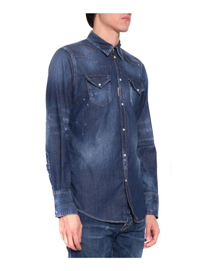 Shop Dsquared2 Cotton Denim Shirt In Blu