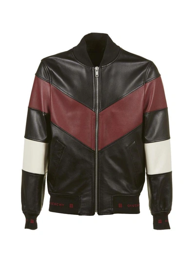 Shop Givenchy Classic Leather Bomber In Nero Bianco Bordeaux