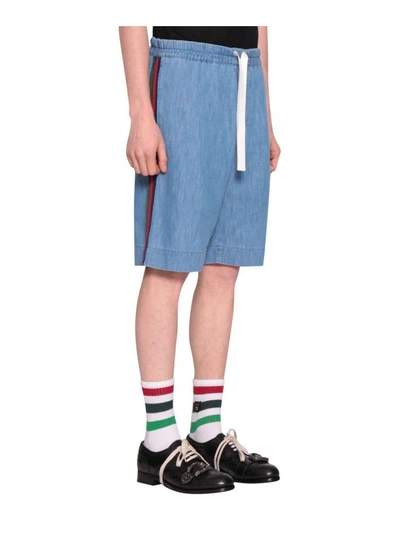 Shop Gucci Chambray Tape Shorts In Azzurro